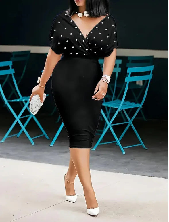 Fashion Party Dress For Wonen Sexy V Neck Package Hip Elegant Dresses 2025 Srping Summer Lady Solid Color Slim Office Midi Dress