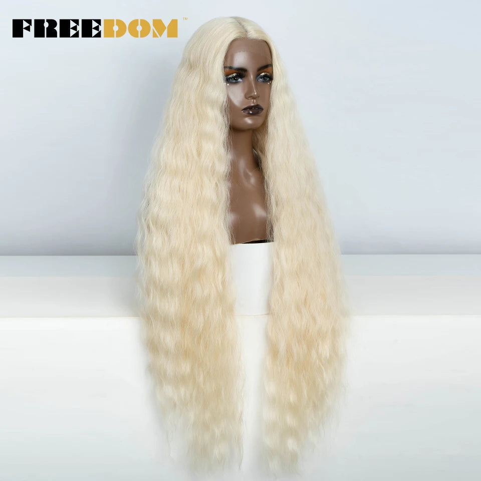 FREEDOM Synthetic Lace Frontal Wig For Women 42 Inch Long Curly Lace Wigs Ombre Brown Highlight Ginger White Pink Cosplay Wig