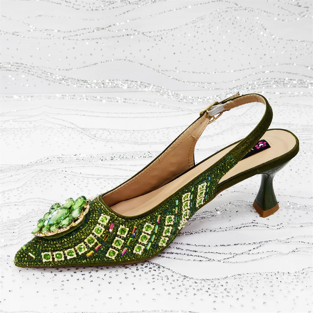 Venus Chan 2025 Elegant Rhinestone Pointed Toe Pumps With Matching Bag Set Large Size shoes Big Bag for Women's Party High Heels