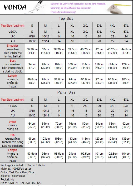 VONDA Plus Size Women Sexy Sleeveless Wide Leg Pants Sets 2024 Summer Vintage Tops Sets Bohemian Printed Suits Elegant Outfits