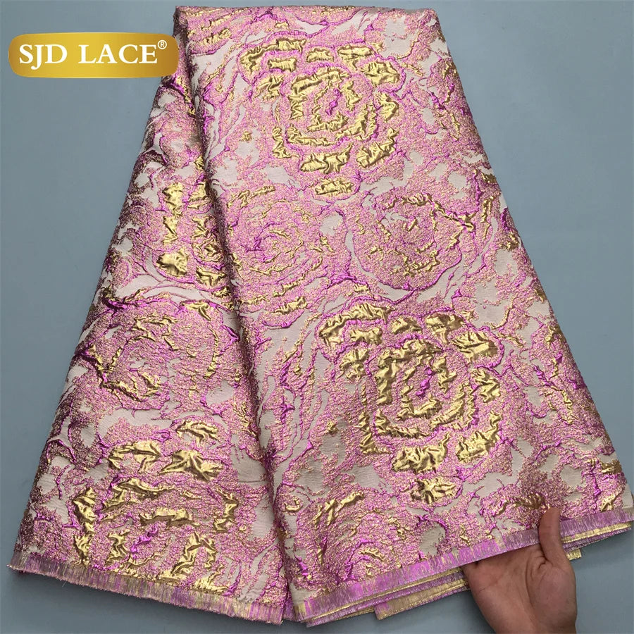 SJD LACE Pink Brocade Lace Fabric 2025 Latest African Jacquard Gilding Lace Nigerian Damask Lace Material For Women Dresses 4146