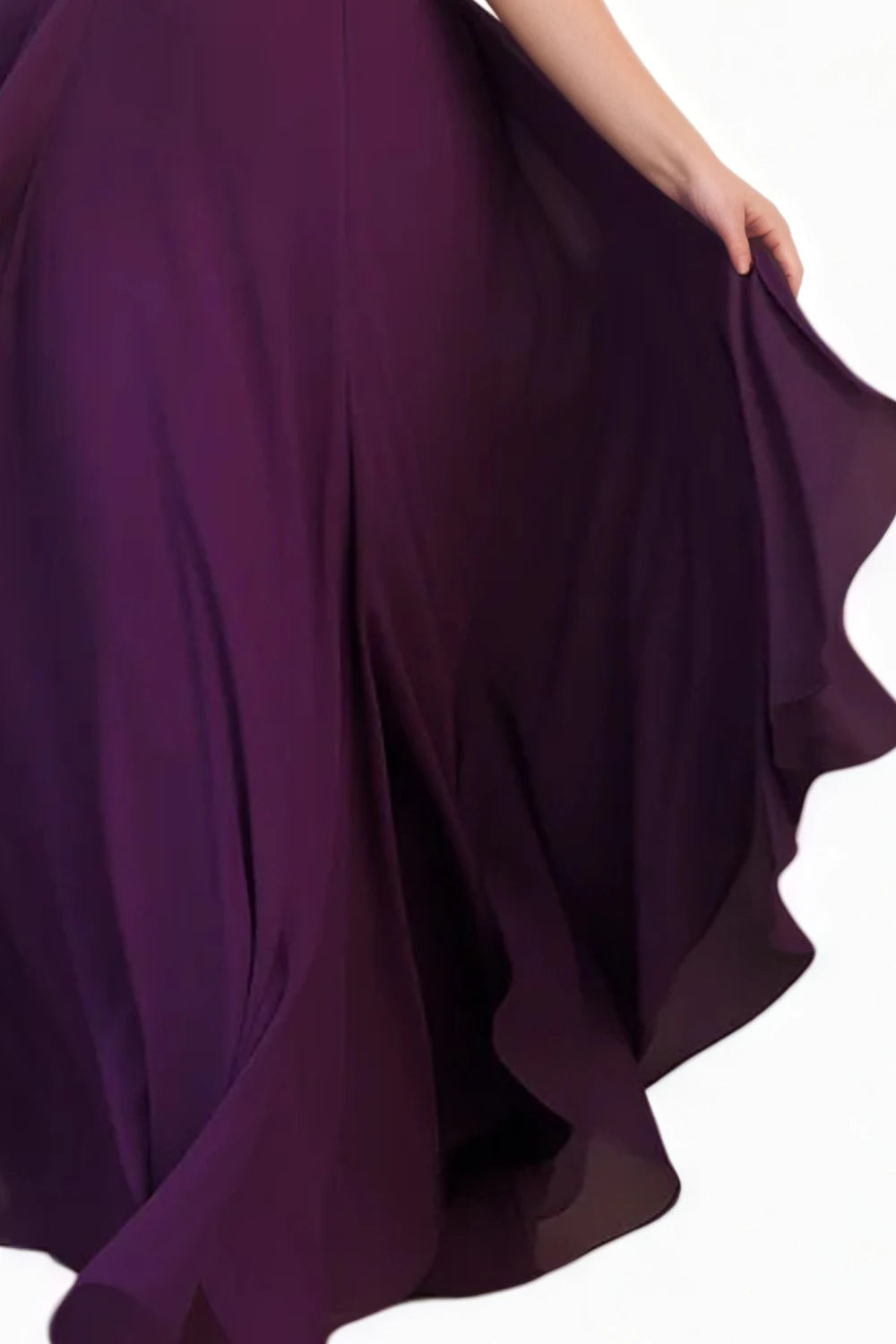 Women Plus Size Chiffon Dress Ruffle Sleeve Sexy V-Neck Purple Solid Pleated A-Line Elegant Party Club Wedding Guest Maxi Dress