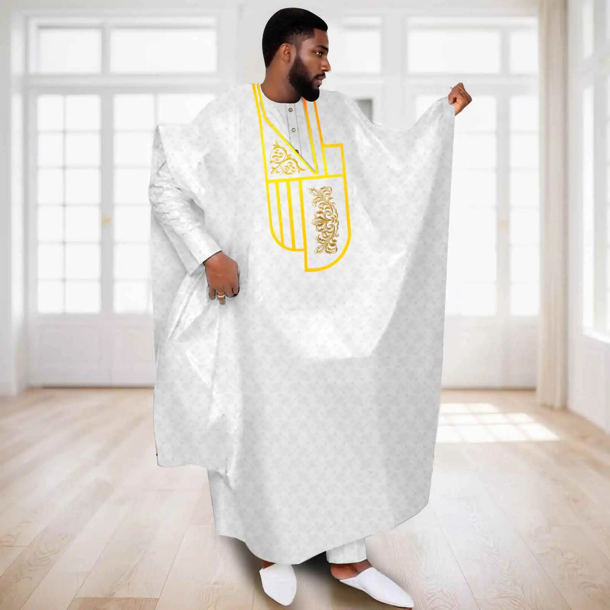 African Clothes for Men Muslim Robe White Tradition Wedding Party Suit Shirt Pants 3 Pcs Set Dashiki Agbada Ramada