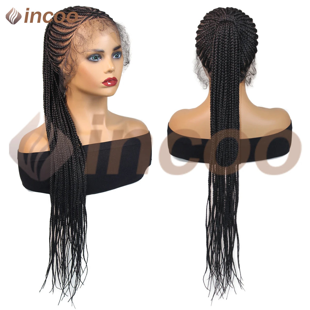 30" Synthetic Updo Braided Wigs Super Lightweight Full Lace Wig Knotless Ponytail Box Braids Wig For Women With Baby Hair