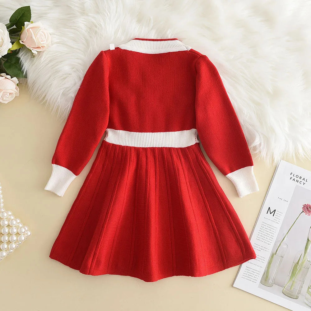 Bear Leader Autumn Winter Girls Sweater Long Sleeve Dress Vest Stripe Party Girl Baby Retro Knitted Wool Dress Casual Vestidos