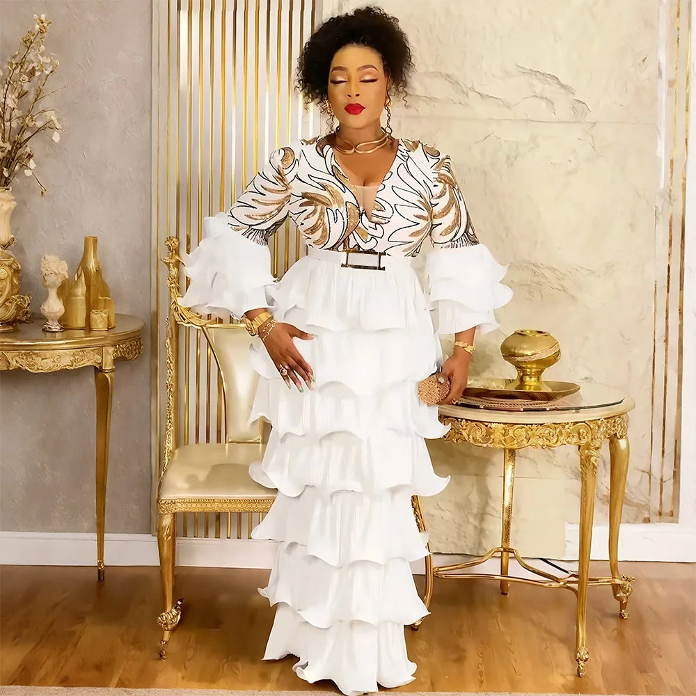 African Party Dresses for Women Plus Size Elegant Turkey Muslim Maxi Dress Dashiki Ankara Sequin Wedding Evening Gown 2025