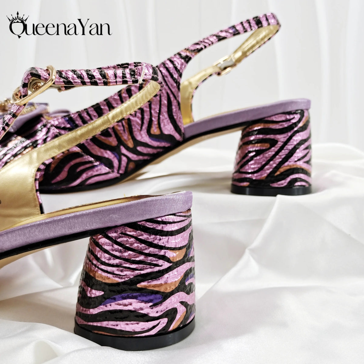 Queena Yan 2025 Women Elegant Gold High Heel Shoe and Matching Bag Set with Rhinestone Accents Stylish Peep Toe Design for Party