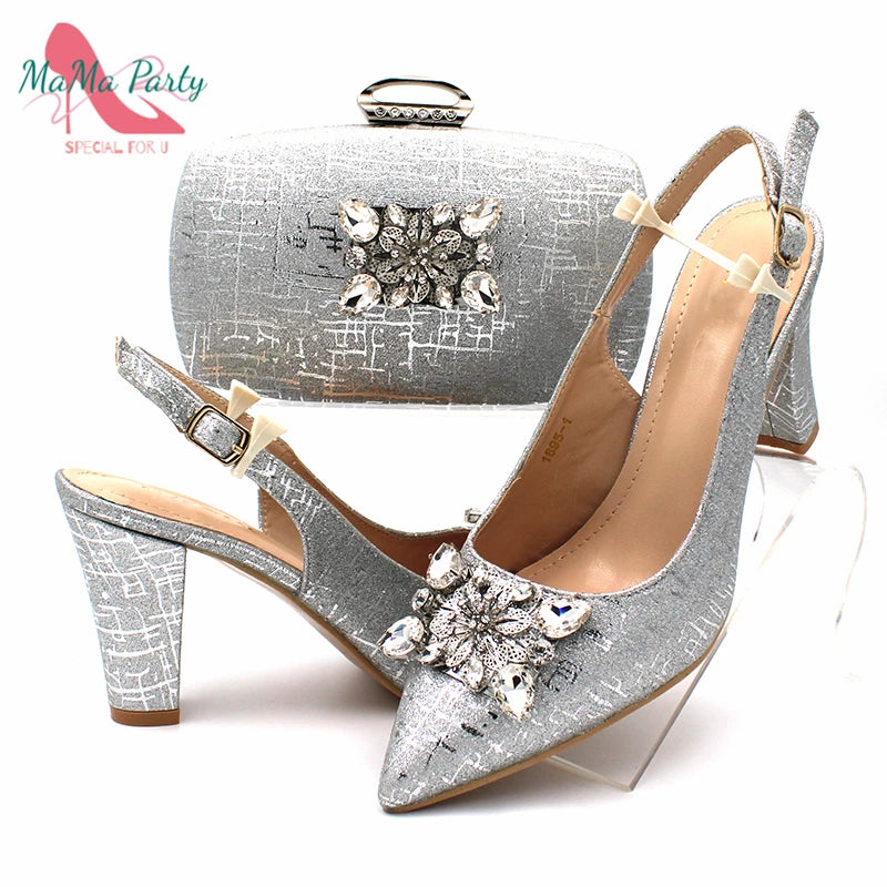 Nigerian Women Shoes and Bag Set in Gold Color High Quality New Arrivals Classics Style for Garden Party
