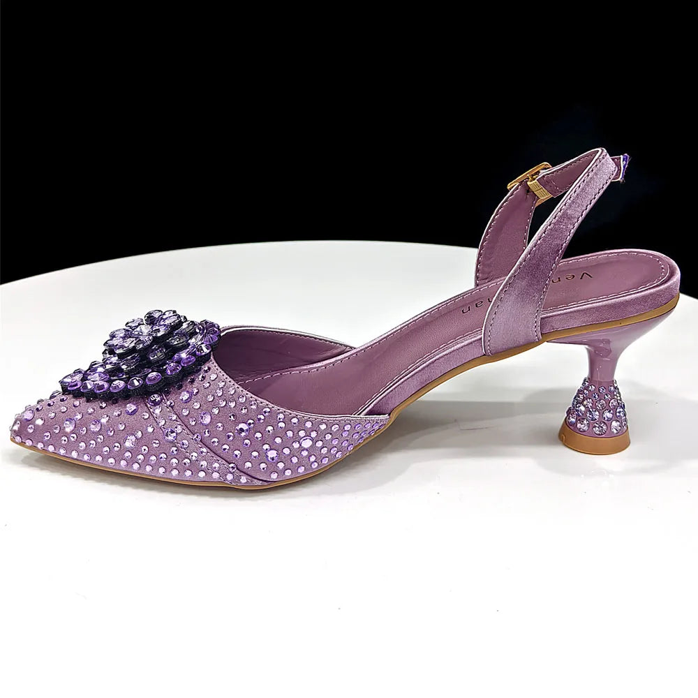 Venus Chan Pink Butterfly High Heels And Bag Set for Women Elegant Italian Design for Parties And Weddings Pointed Toe Slingbacks