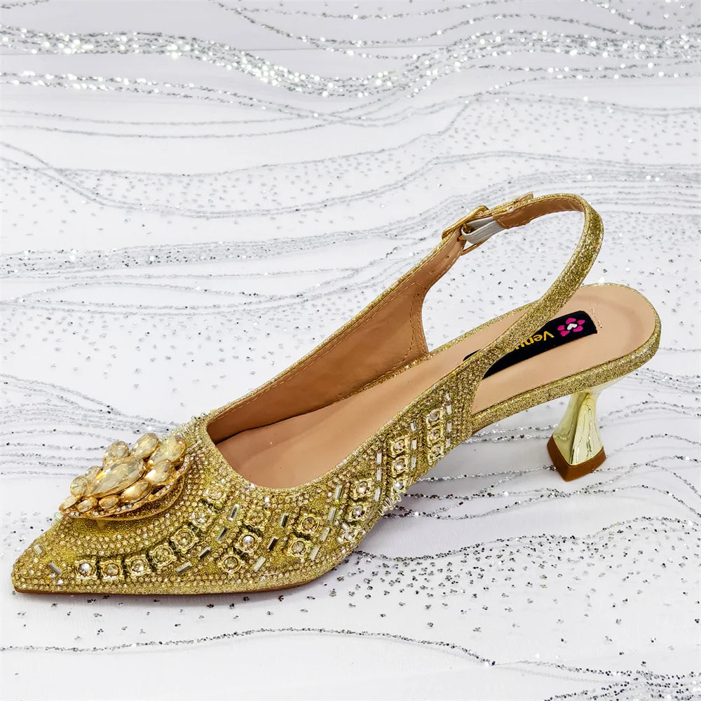 Venus Chan 2025 Elegant Rhinestone Pointed Toe Pumps With Matching Bag Set Large Size shoes Big Bag for Women's Party High Heels