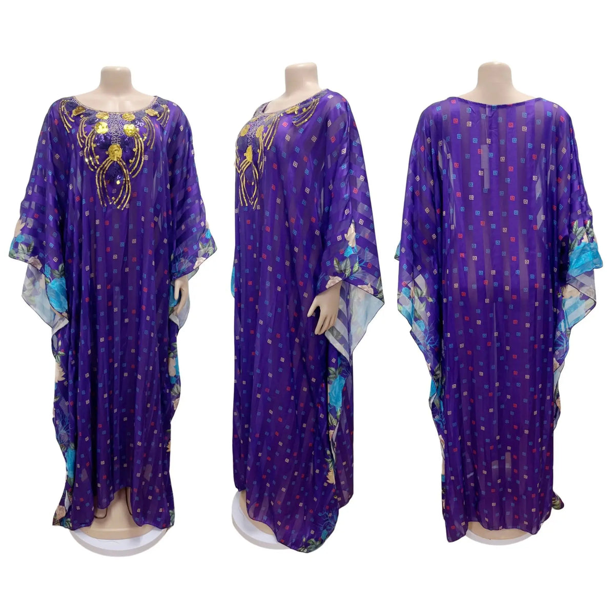 Dashiki African Dresses for Women Spring Summer African 3/4 Sleeve Sequined Printing Long Dress Muslim Abaya African Clothes