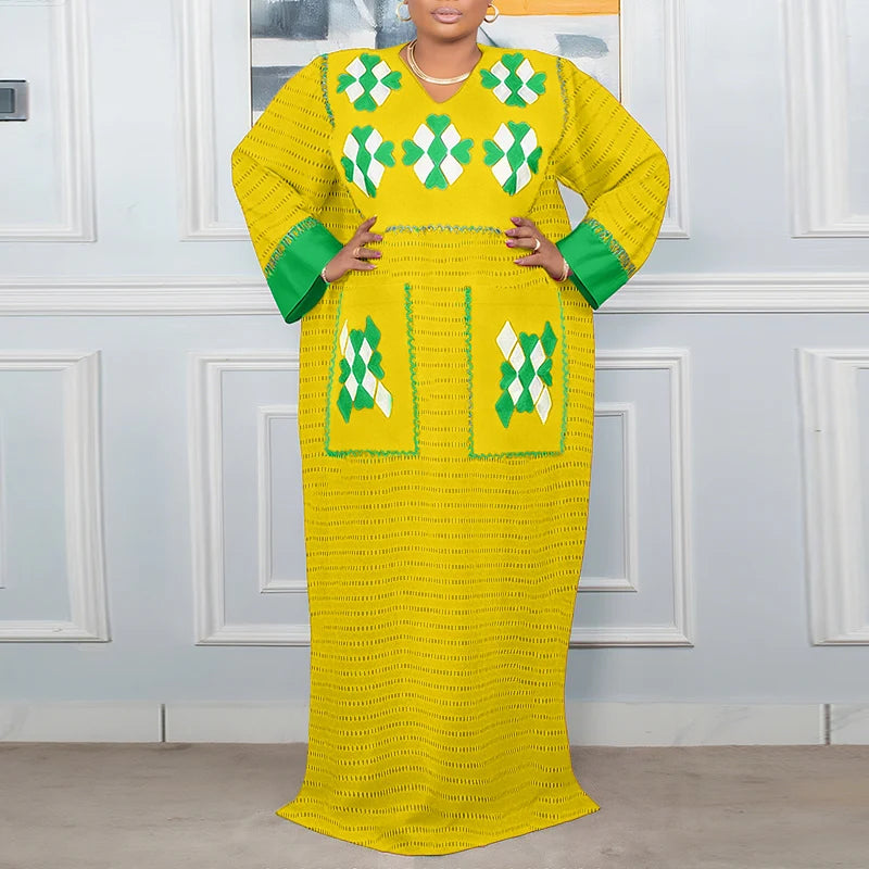 VONDA Plus Size 5XL Bohemian Women Long Sleeve Maxi Dresses 2026 Autumn V-Neck Casual Loose Print Party Vestidos Vintage Robe