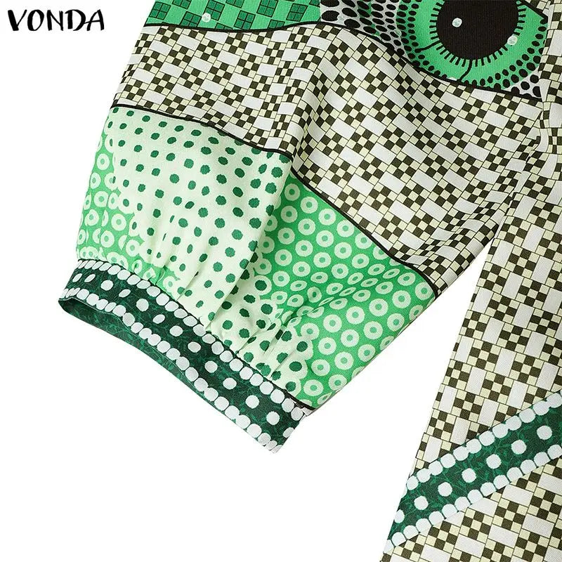 Plus Size VONDA Bohemian Midi Dresses Women Fashion Long Sleeve Print Vintage Party Long Vestidos 2026 Casual Oversize Robe 5XL