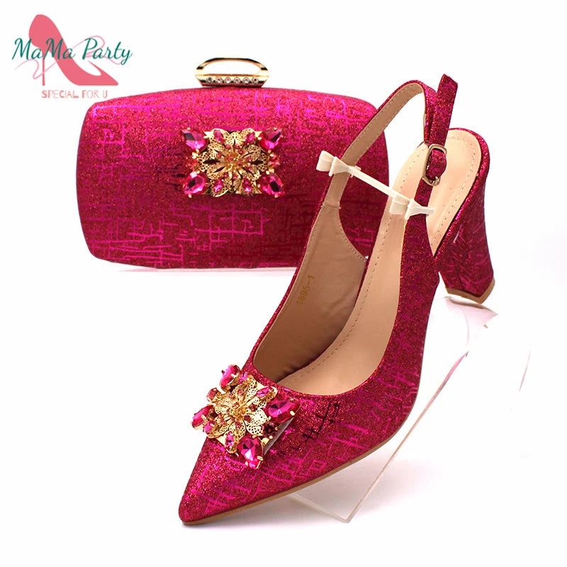 Nigerian Women Shoes and Bag Set in Gold Color High Quality New Arrivals Classics Style for Garden Party