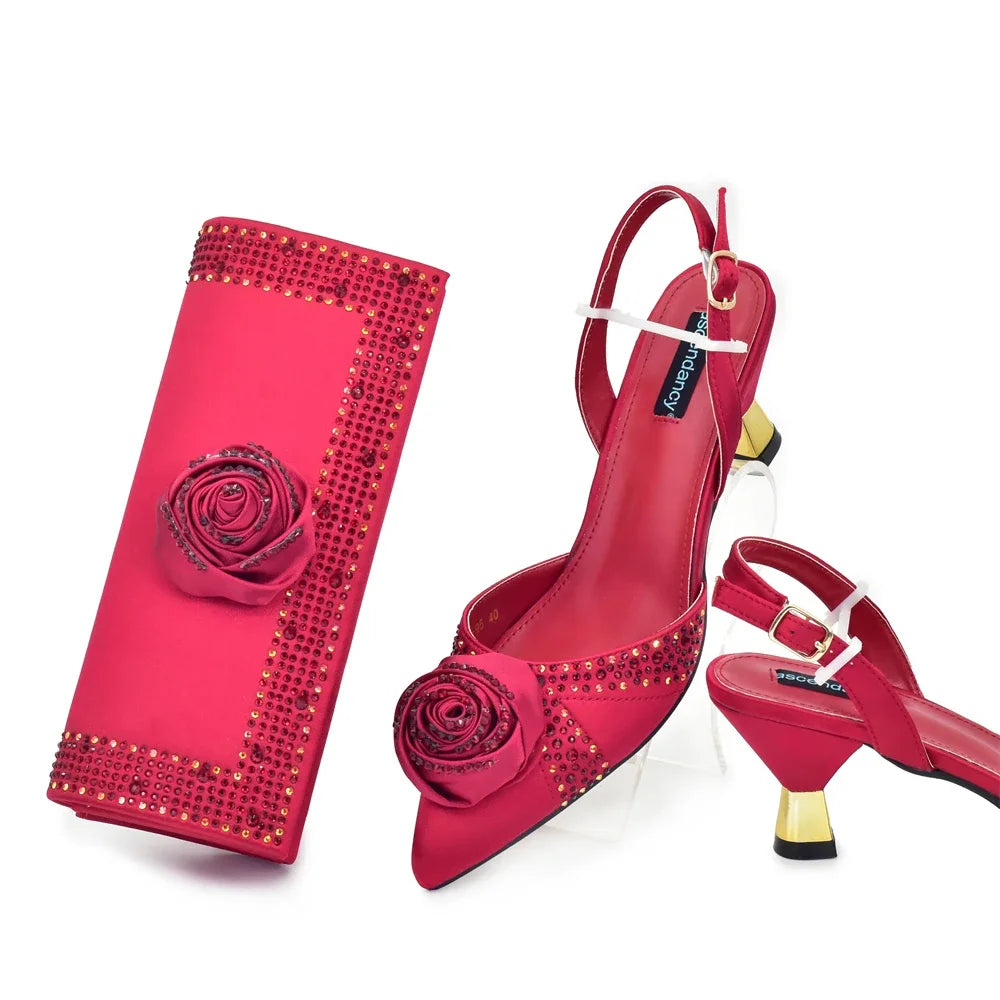New Design Shoe and Bag Set for Party in Women Nigerian African Shoe and Bags Set for Wedding Luxury Elegant Women Party Pumps