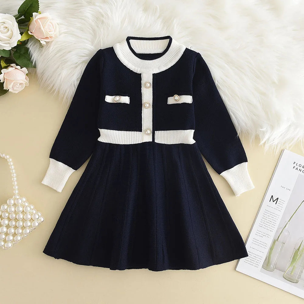Bear Leader Autumn Winter Girls Sweater Long Sleeve Dress Vest Stripe Party Girl Baby Retro Knitted Wool Dress Casual Vestidos