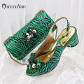 Queena Yan Striped and Leopord Design Mature Style Party Wedding Peep Toe High Heels and Bag Set Decorated With Rhinestone