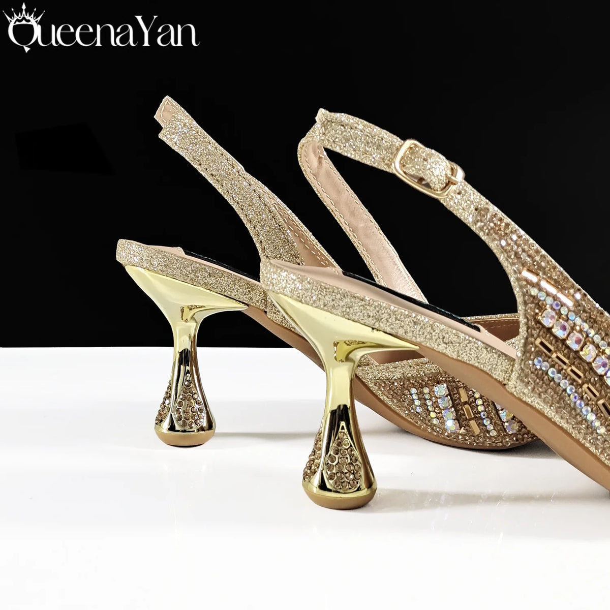 Queena Yan 2025 Newest INS Style Elegant High Heels Pointed-Toe Nigeria Popular Design African Ladies Shoes And Bag Set