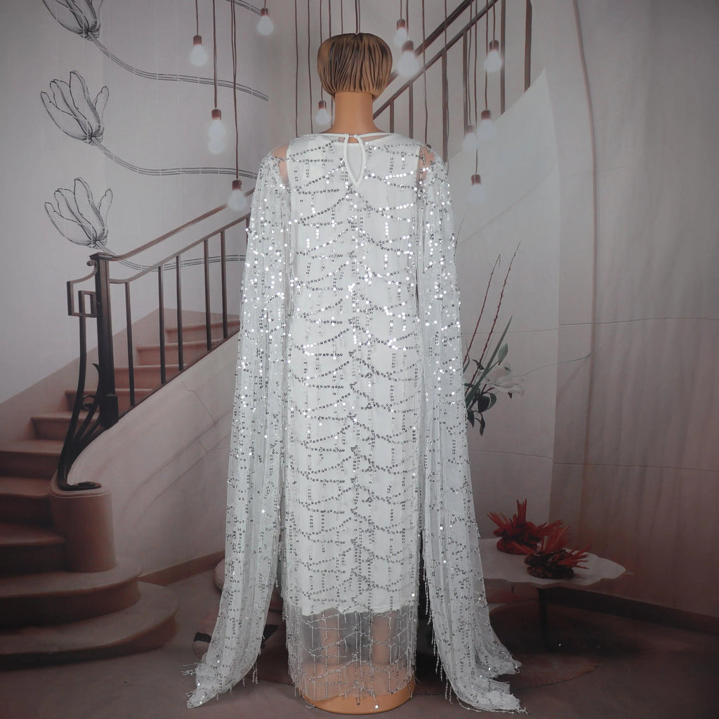 New Design Elegant African Dresses two-piece dress Luxury African Dress Mesh sequins Dresses African Women