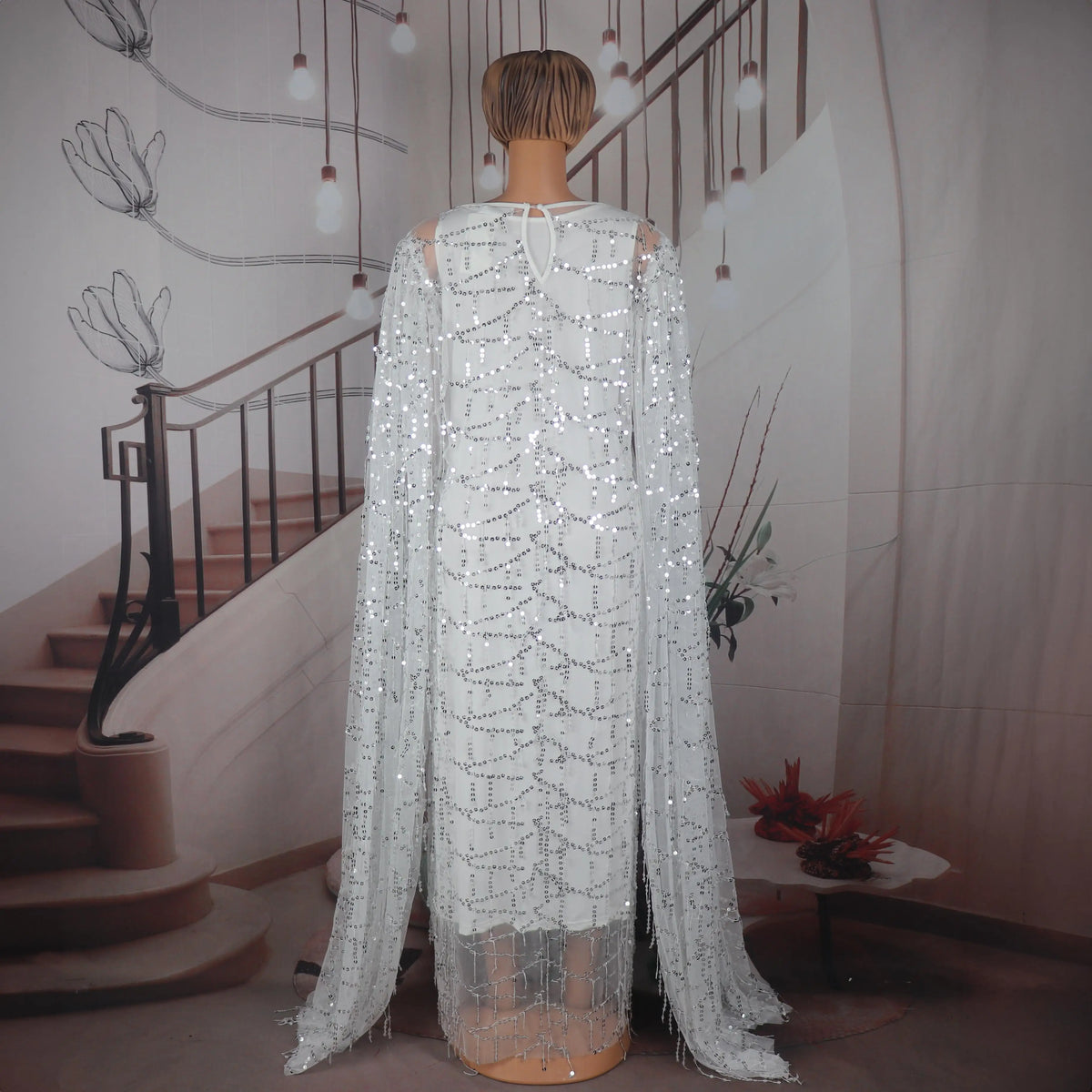 New Design Elegant African Dresses two-piece dress Luxury African Dress Mesh sequins Dresses African Women