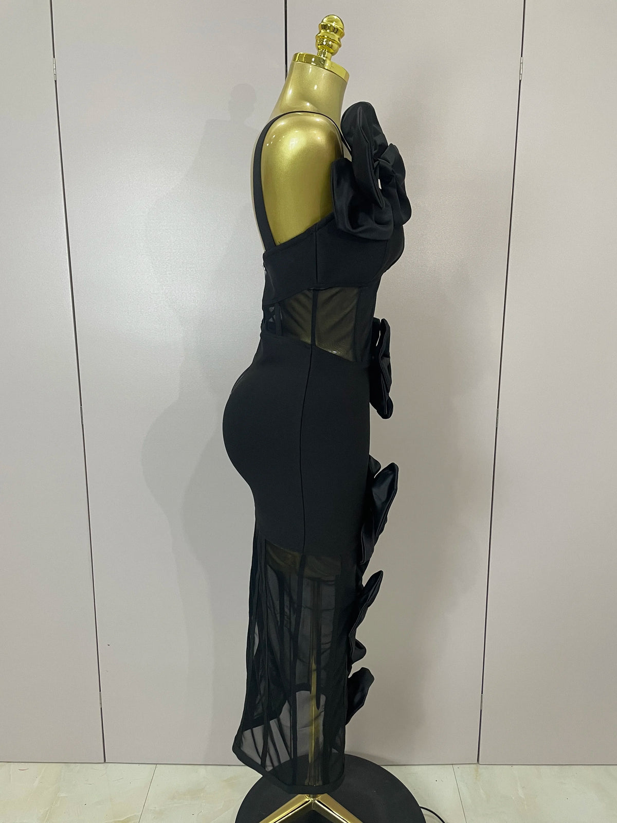 2025 Summer Women Elegant Party Birthday Dresses Sexy One Shoulder Bow Mesh See Through With Gloves Black Bandage Bodycon Dress