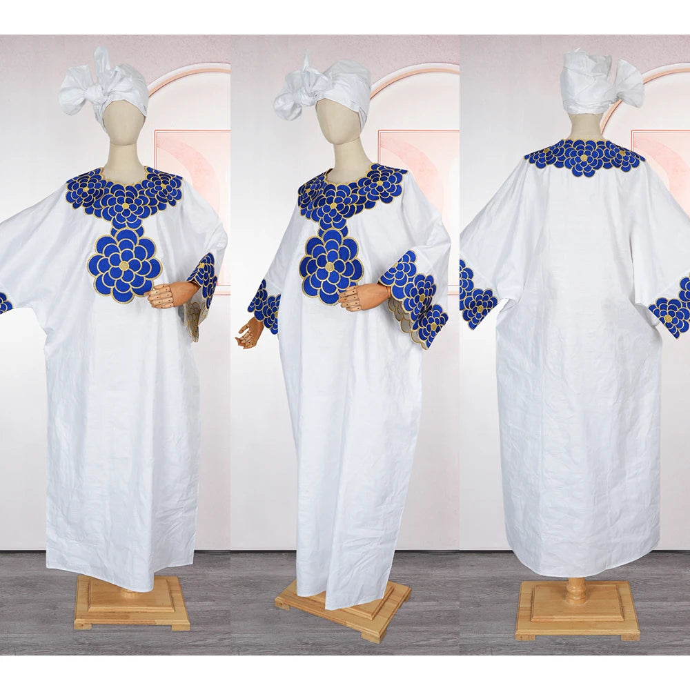 African Dresses for Women Dashiki Traditional Embroidery Bazin Gown Ankara White Robes Nigeria Wedding Evening Party Dress