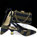 Venus Chan- Elegant High Heels Shoes and Bag Set for Women Pointed Toe Black Color Hollow Rhinestones Matching Bag INS 2024