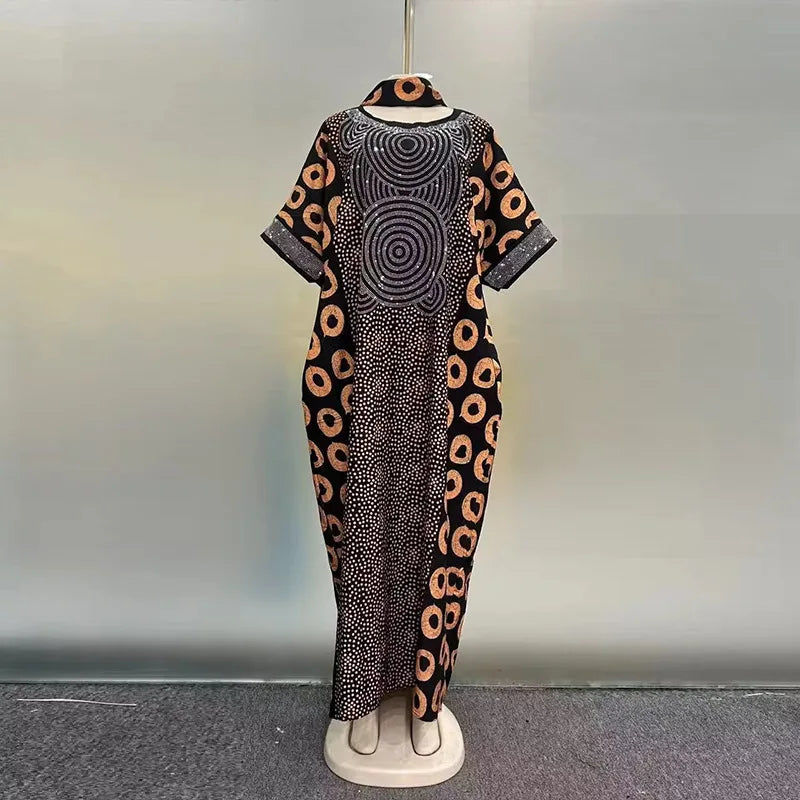 2025 New Fashion Middle Eastern Glitter Style Loose Pocket Robe African Print Elegant Ladies Plus Size Party Dress