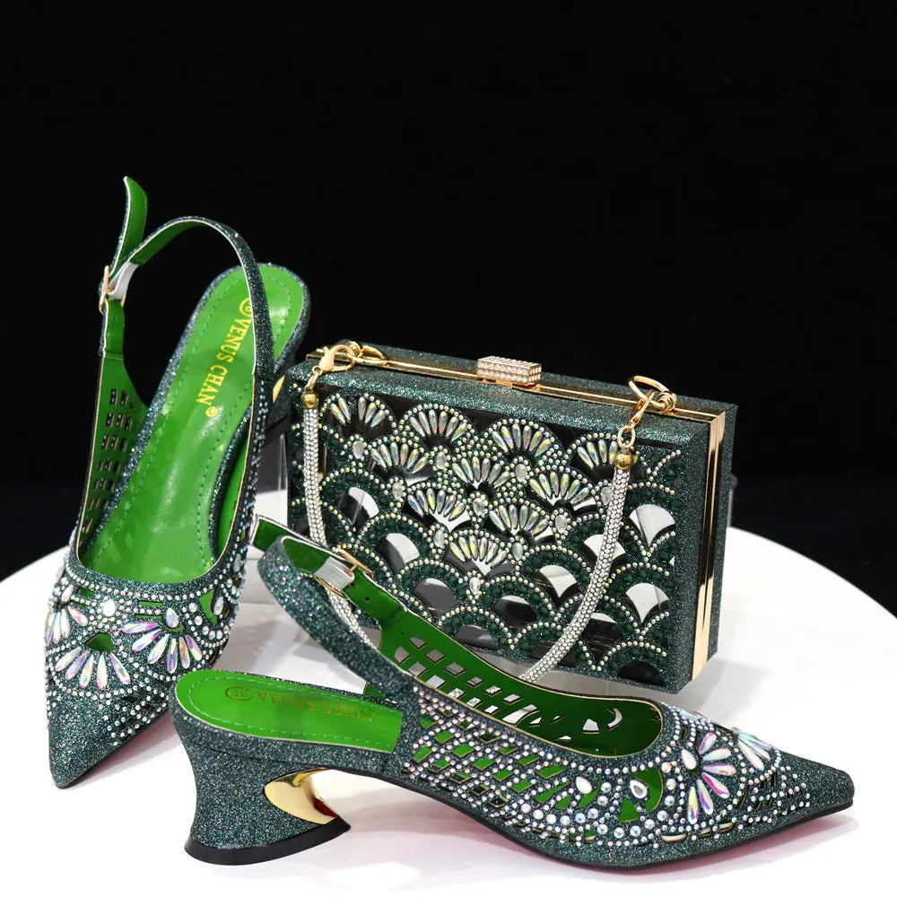 2024 Black Color Newest INS Style Elegant Party High Heels Nigeria Popular Design African Ladies Shoes And Bag Set