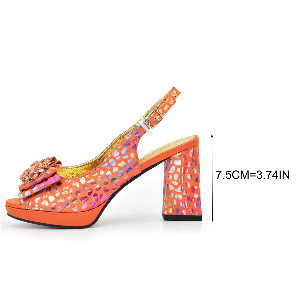 Matching Shoes and Bags Sets for Women Peep-Toe Heel Pumps for Women with Diamonds Shoe and Bag Set for Party in Woman Italian