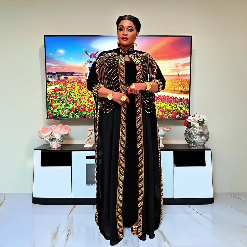 Luxurious elegant african dresses woman New luxury 2025 african dresses for woman Rhinestone combined with beads turkey dress