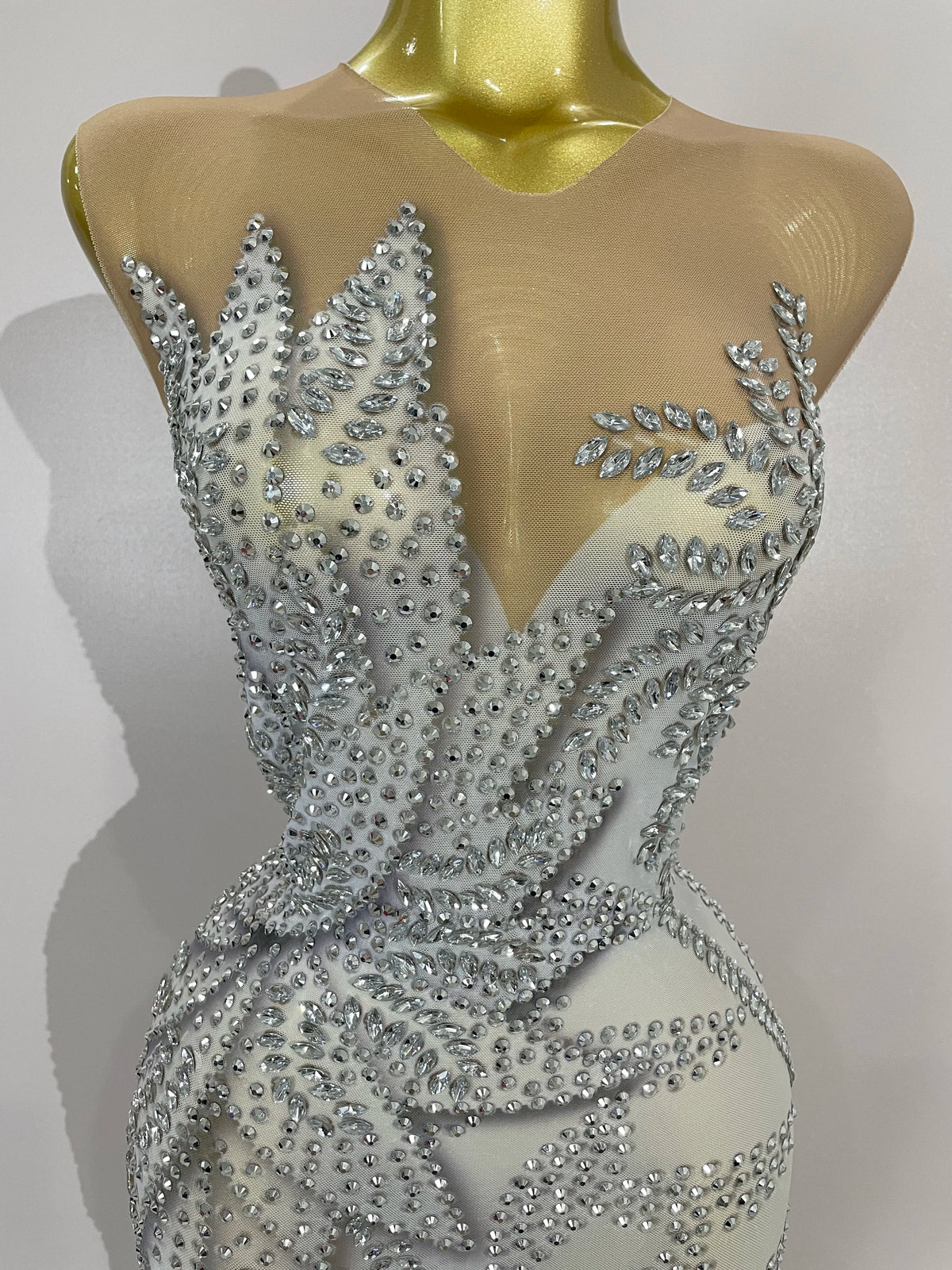 Women Luxury Rhinestone Sleeveless Silver Long Dress Sexy Mesh See Through Evening Prom Birthday Photo Shoot Singer Stage Outfit