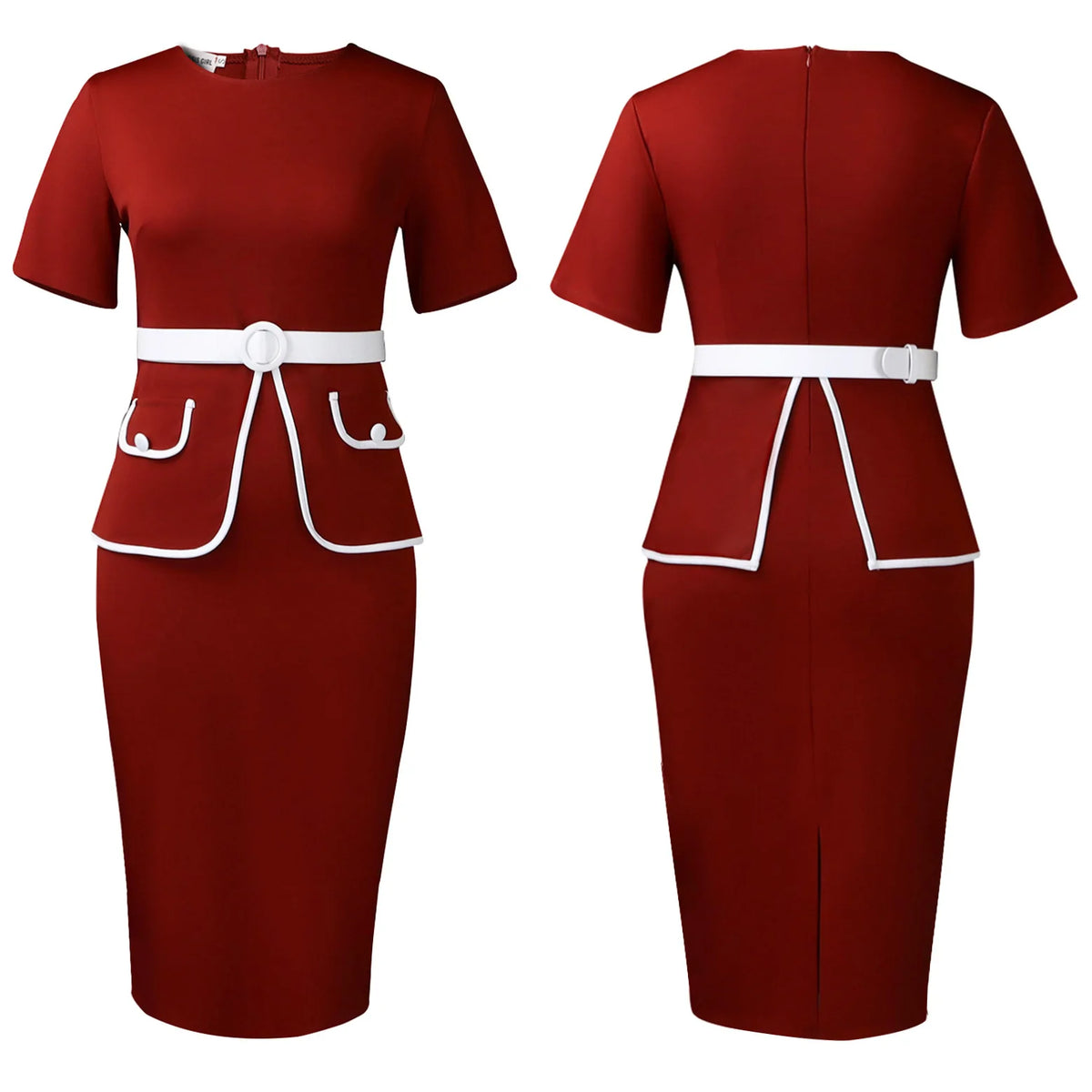 Elegant Fashionable Stretchy Short Sleeve Wrap Body Midi Dress Large Size African Style Commute Dress High Waist Skirt