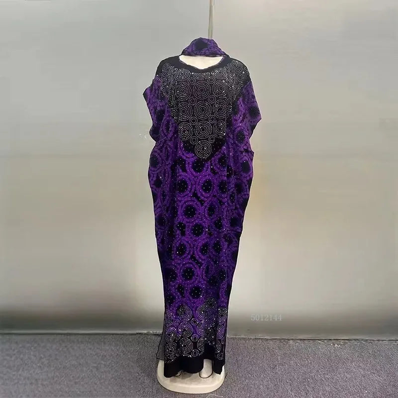 2025 New Fashion Middle Eastern Glitter Style Loose Pocket Robe African Print Elegant Ladies Plus Size Party Dress
