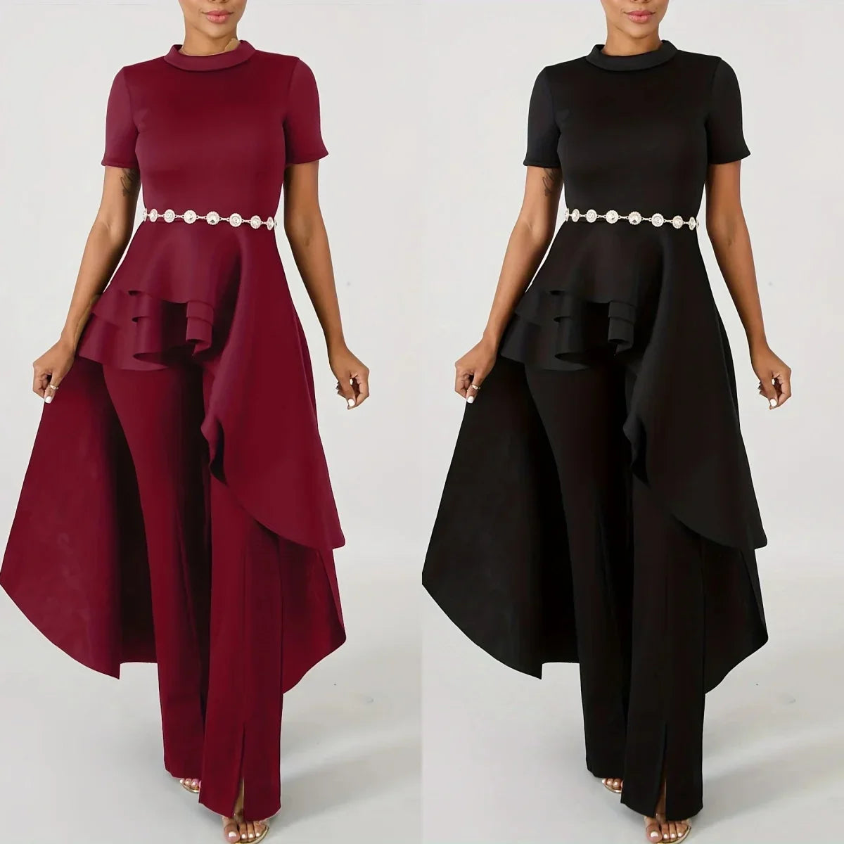 Womens Casual Shirt Dress High Low Irregular Ruffle Hem Blouse Asymmetrical Peplum Long Tunic Tops