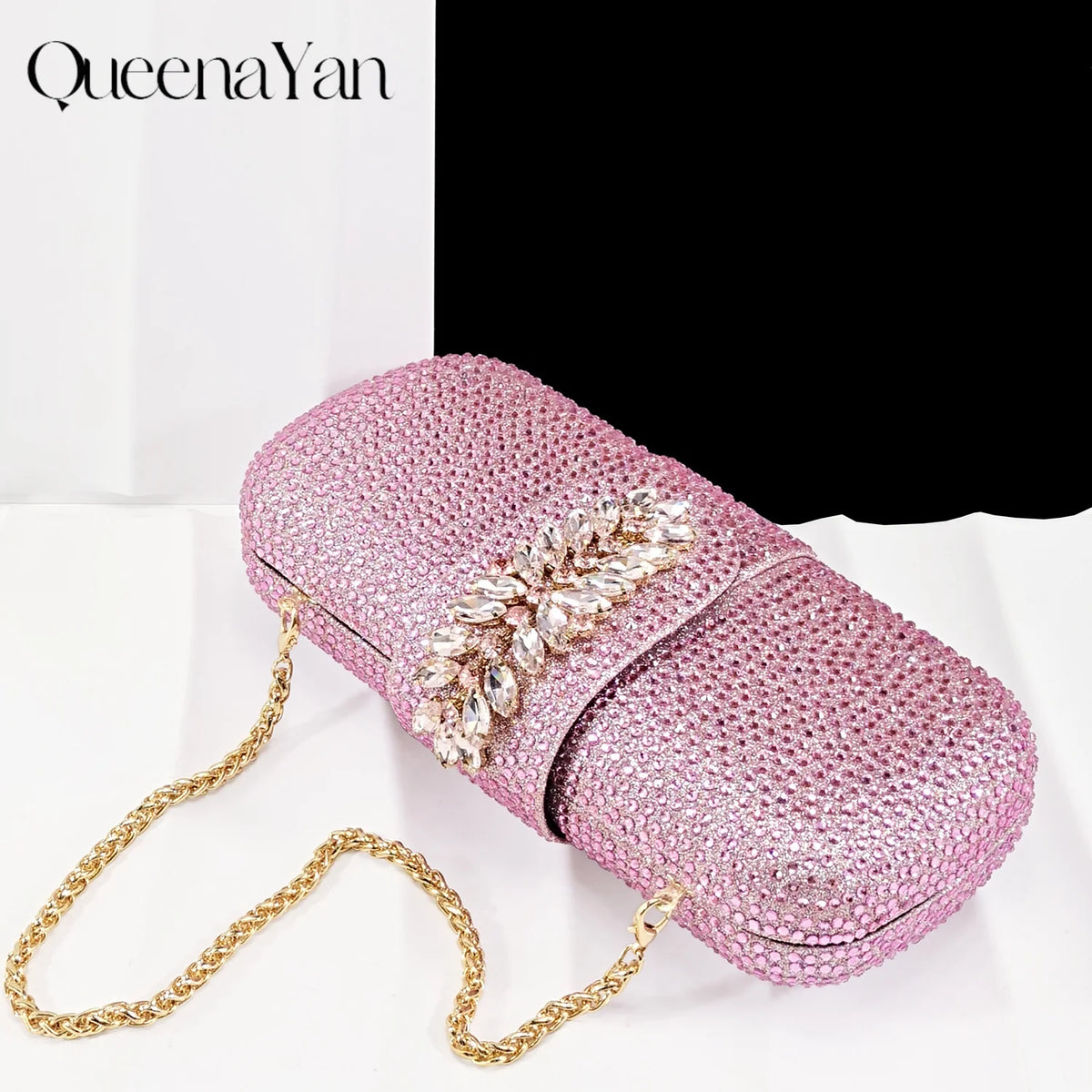 QueenaYan 2026 New Shiny Italian Fashion Pointed Toe Women Heel Fashion Rhinestone Decoration Pink Color Shoes And Bag Set