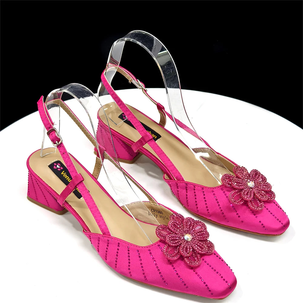 Venus Chan Italian Fashion Women's Elegant Orange Heels & Rhinestone Clutch Bag Set – Perfect for Parties and Special Occasions