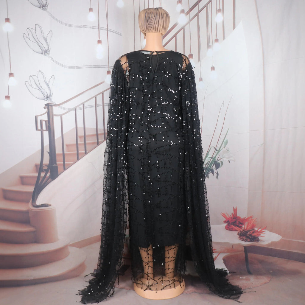 New Design Elegant African Dresses two-piece dress Luxury African Dress Mesh sequins Dresses African Women