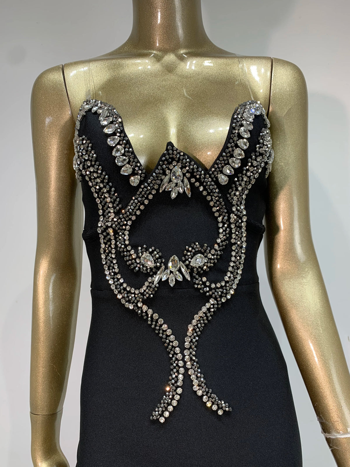 Women Sexy Strapless Beading Rhinestone Black Maxi Long Summer Bodycon Bandage Dress 2025 Elegant Evening Club Party Dress