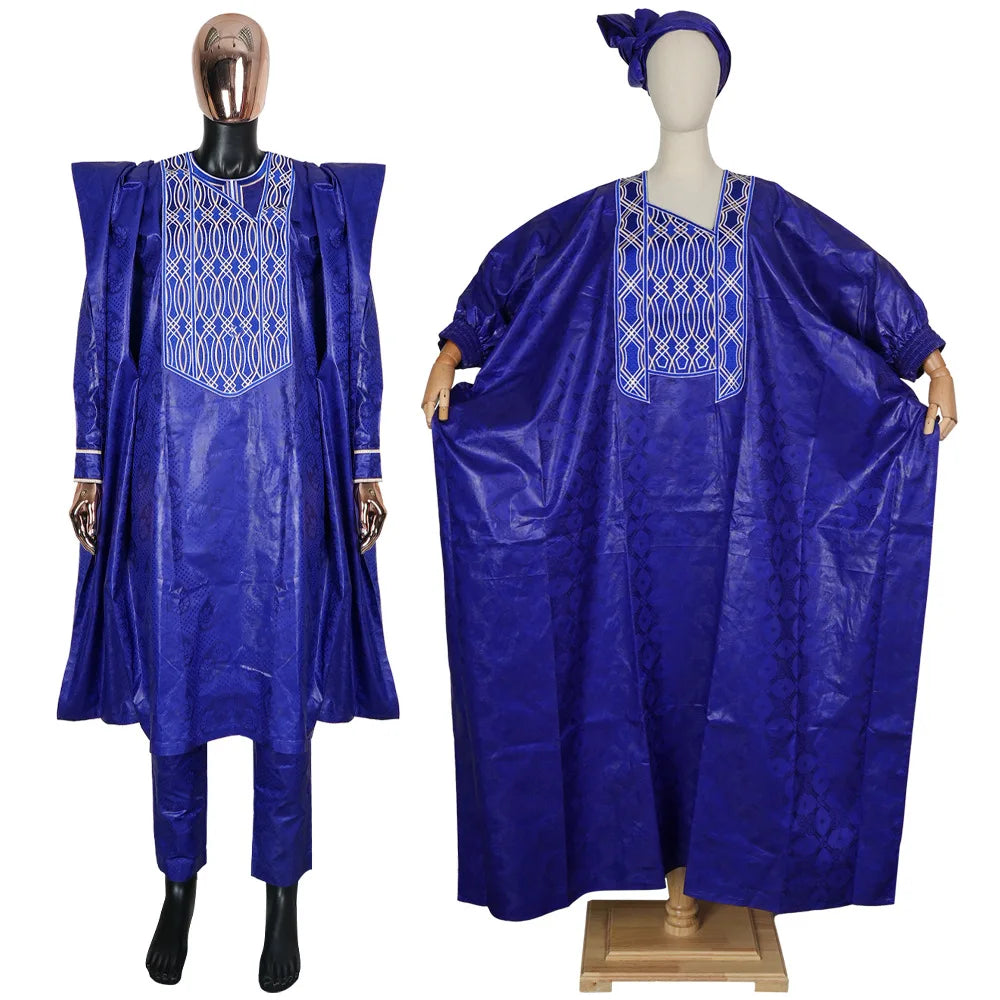 2025 New African Clothes for Men Dashiki Tradition Outfit Robe Embroidery Tops Pants Suits Bazin Muslim Wedding Party Clothing