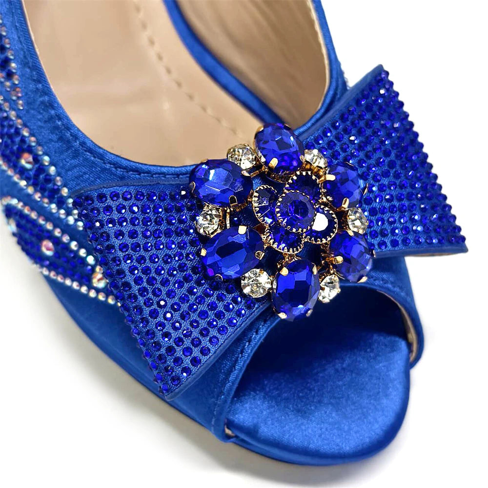 Venus Chan Italian Shoes and Bags Matching Set 2024 Peep Toe High Heels Peach Colour Bow Rhinestones Women Shoes for Party