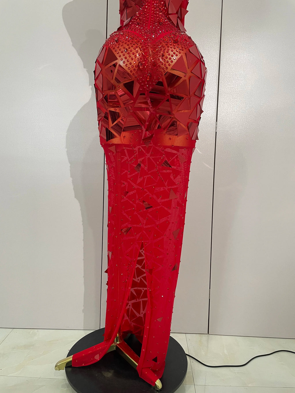 Sexy Luxury Sparkly Diamonds Mirror Sequins Mesh Transparent Long Dress Women Evening Birthday Party Nightclub Bar Stage Costume