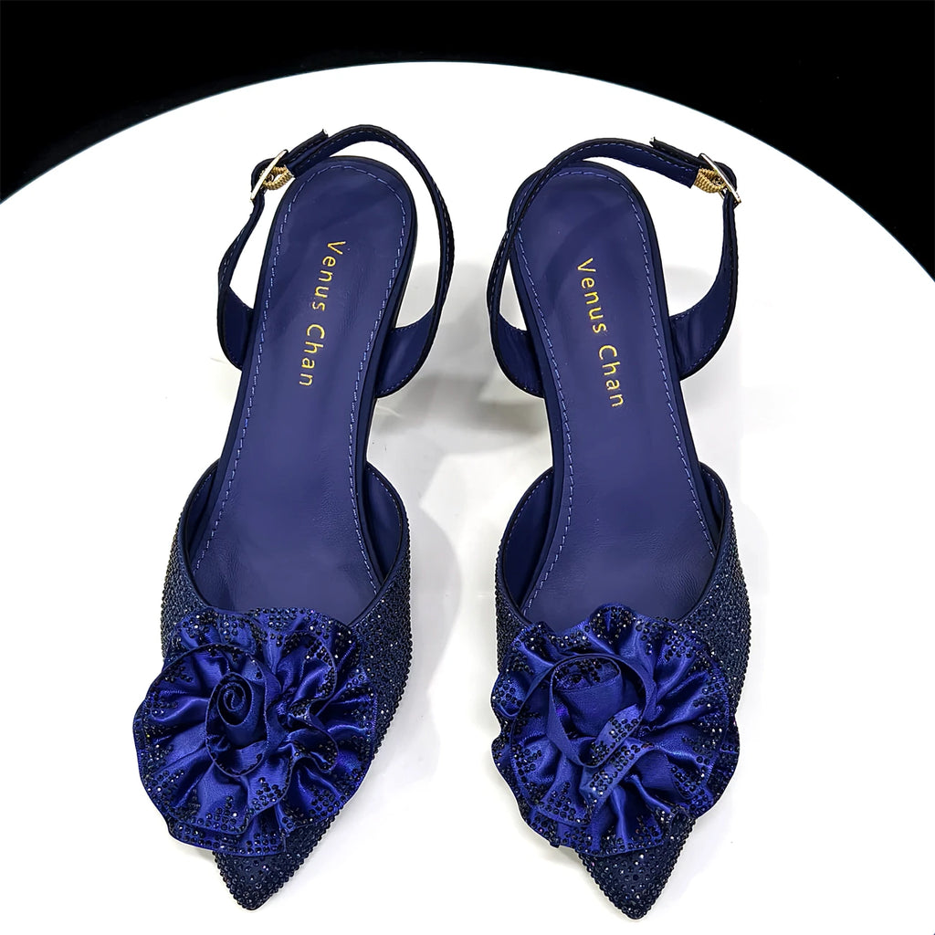 Venus Chan 2025 Elegant Shiny Green Handbag & Medium Heel Shoe Set with Exquisite Handmade Floral Accents for Weddings & Parties