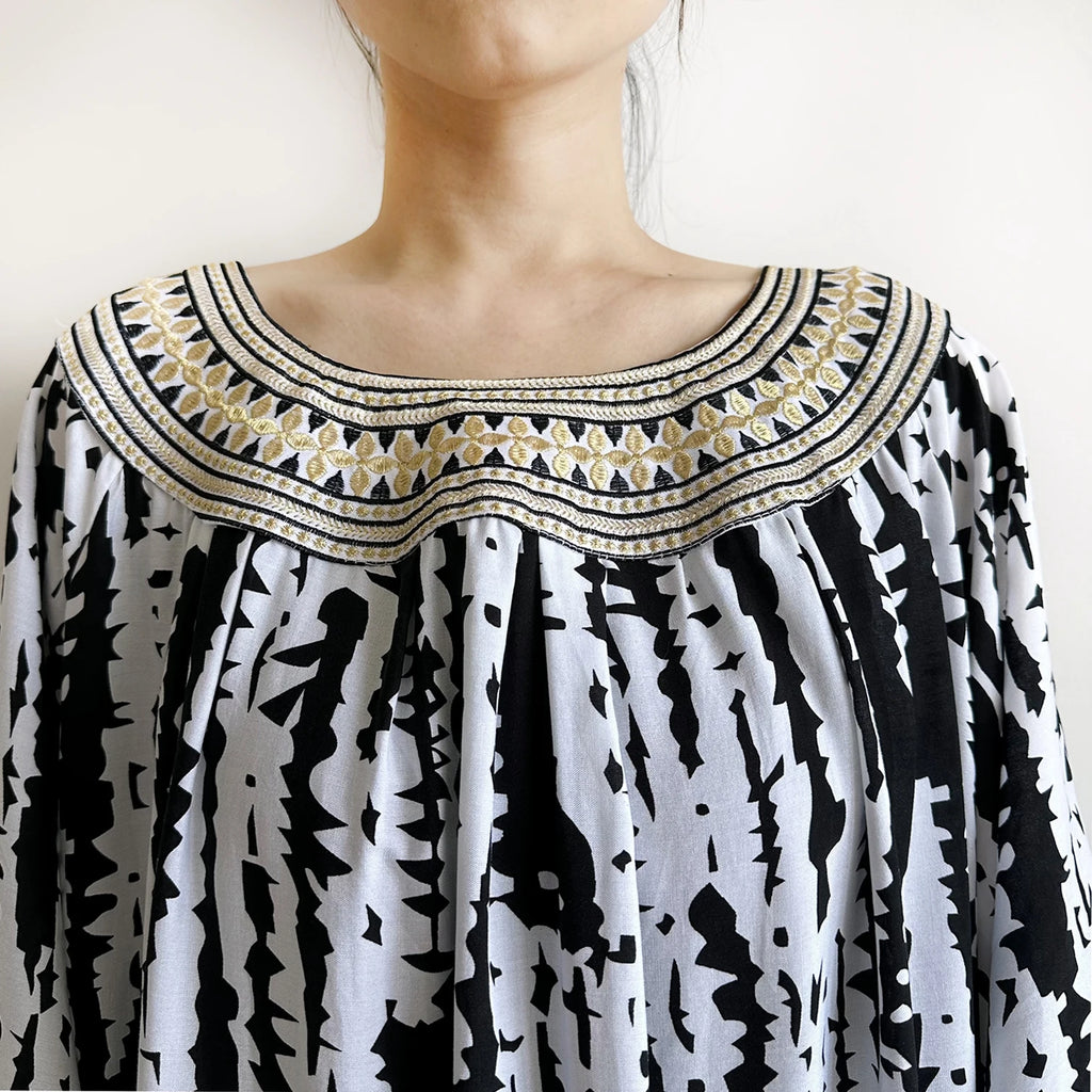 Summer Dress Embroidered Round Neck Cotton Women Long Loose Abaya Boho Maxi Dress Casual Fashion Dress African Vestidos