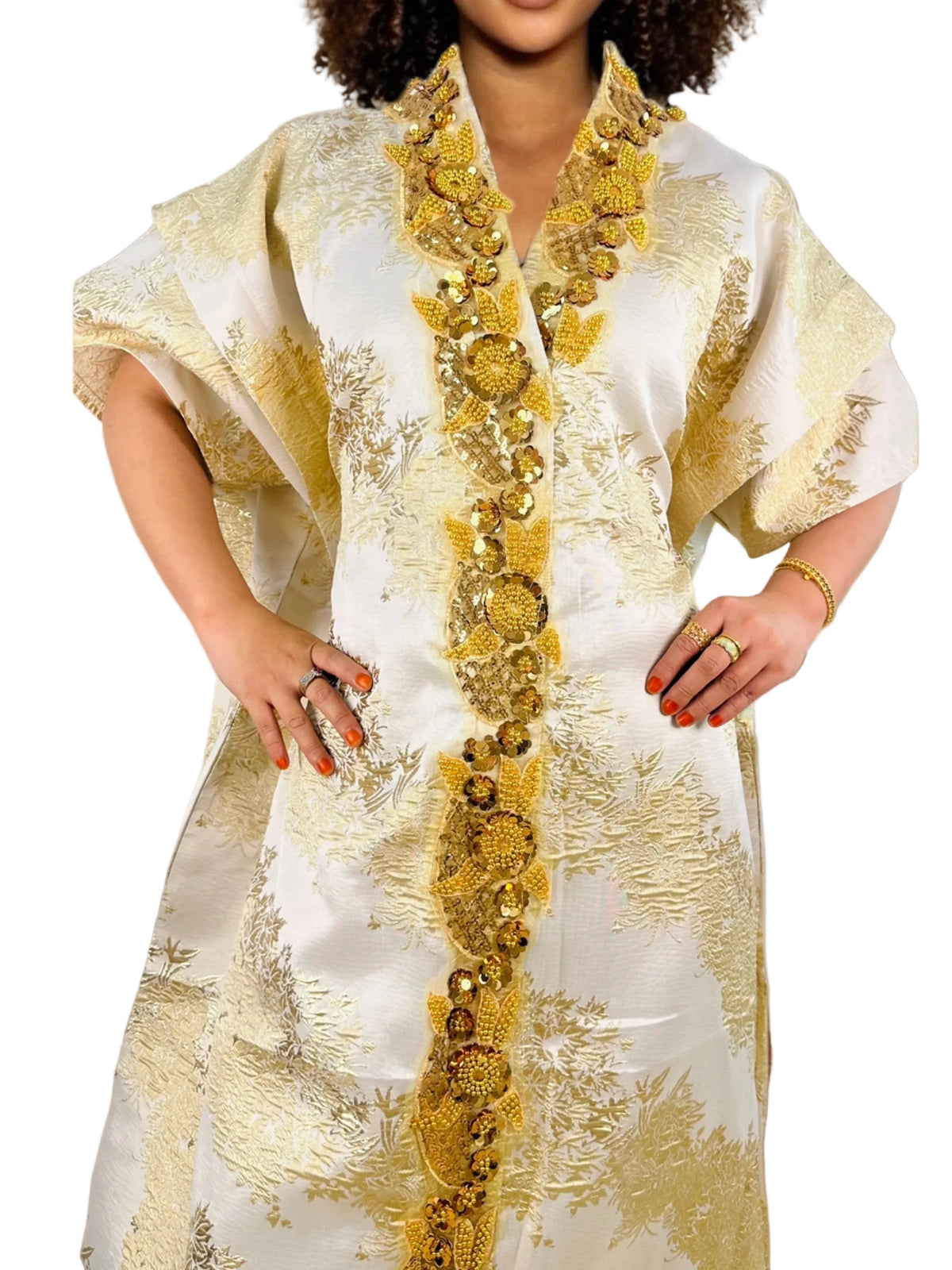 Women's Elegant Rhinestone Embellished Long Kaftan Dress Abaya Shinny Stylish Traditional African Outfit