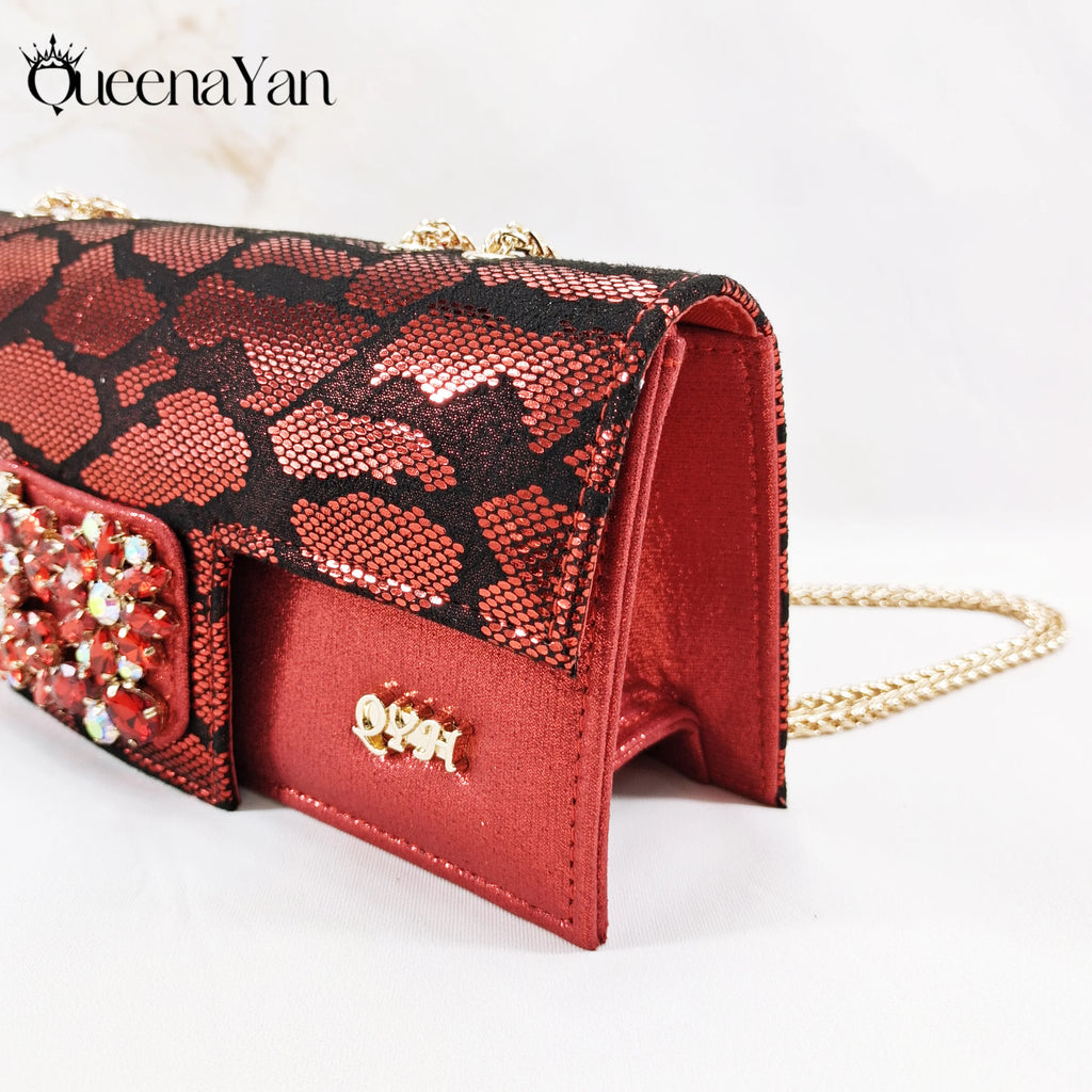 Queena Yan Newest Special Synthetic Fabrics Italian Design Women's High Heel Matching Shoe and Bag Set for Weddings and Parties