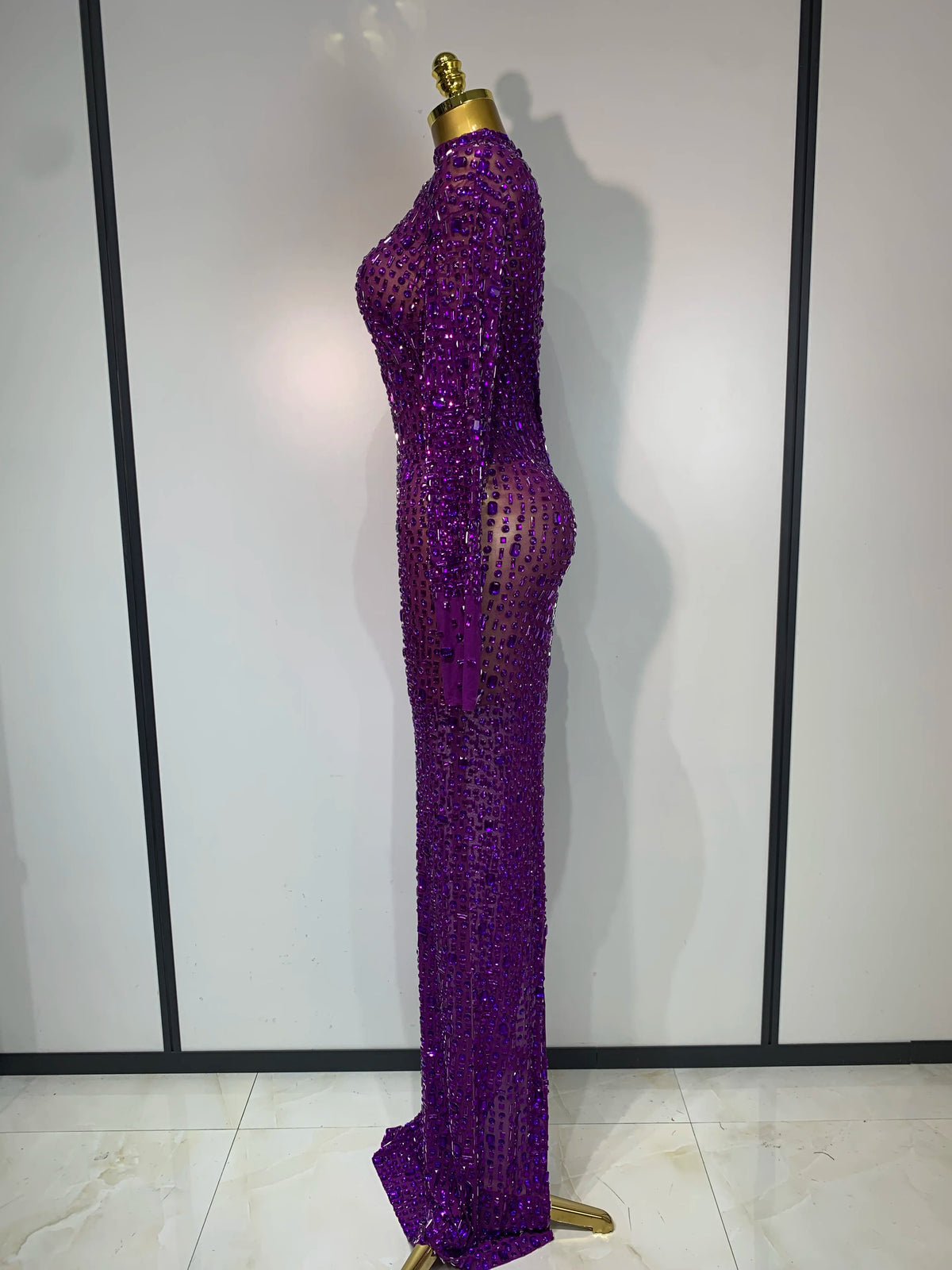 Sparkly Luxury Rhinstones Long Sleeve Elegant Party Dress Women 2025 Performance Stage Outfit Evening Birthday Prom Gown