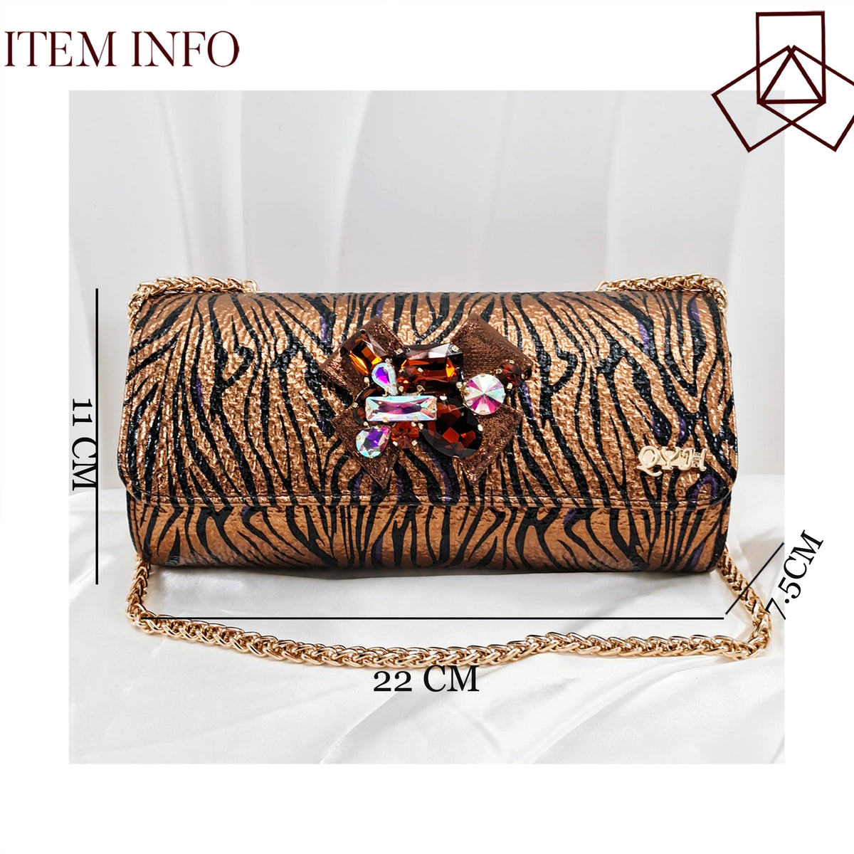 Queena Yan Striped and Leopord Design Mature Style Party Wedding Peep Toe High Heels and Bag Set Decorated With Rhinestone