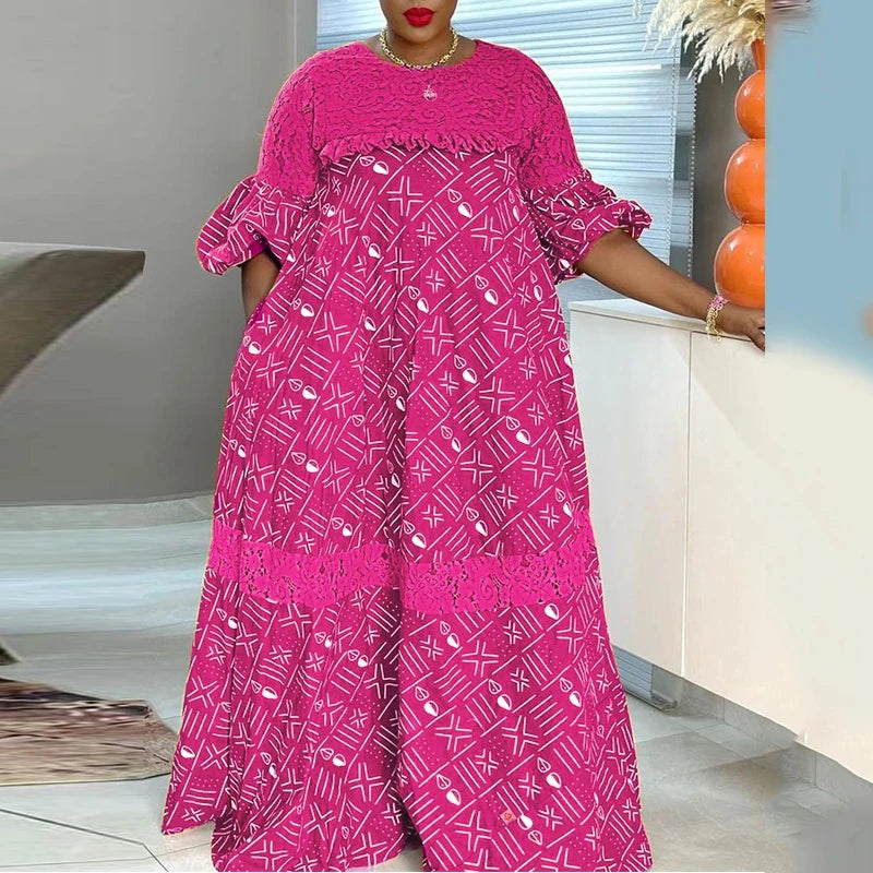 5XL Women Party Dress Plus Size VONDA Vintage Sundress 2025 Casual Loose Lace Patchwork Robe Fashion Half Sleeve Vestidos