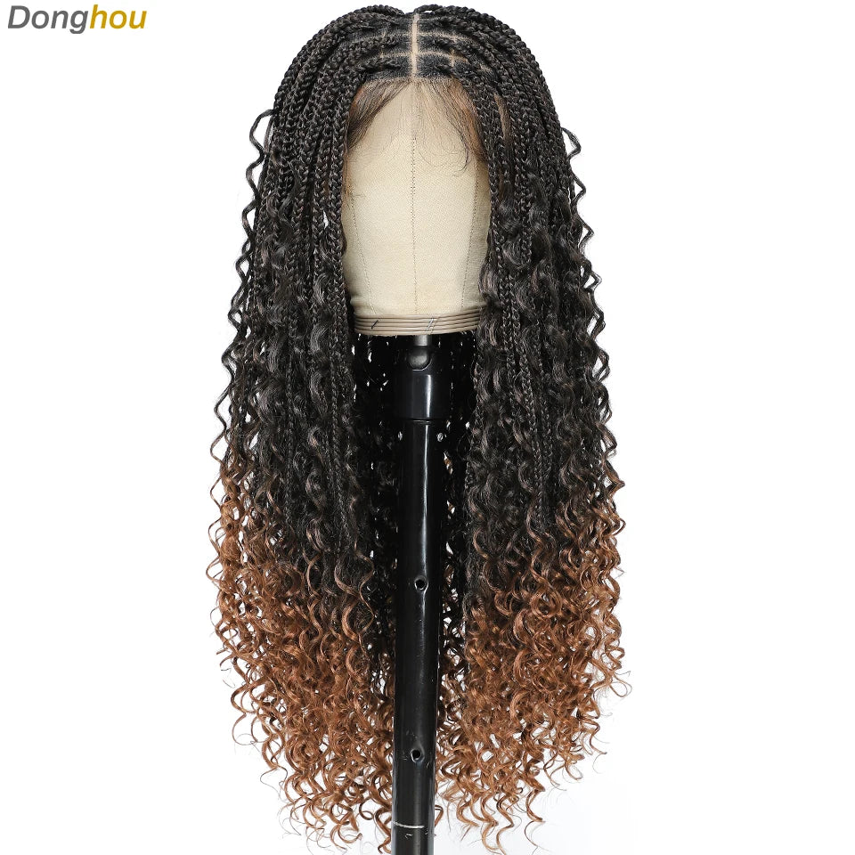 Ombre Boho Knotless Braided Wigs for Black Women 1B T30 Colors Bohemian Box Braids Wigs Perruques Tresses Africaines Naturelles